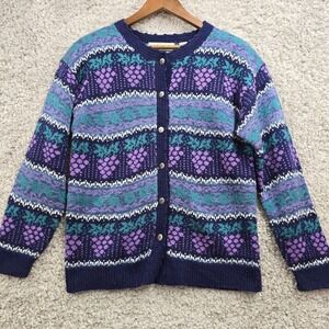 Vintage Northern Isles Sweater Womens Small Purple Grapes Cardigan‎ Grammycore